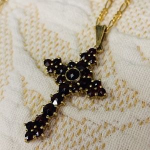 Garnet Cross Necklace with 14K Gold Chain